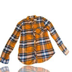Orange & Blue plaid button up blouse